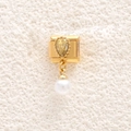 Italian style gold modular charm with champagne zircon and white pearl drop bead - Champagne Teardrop Gemstone (MKDZ-933)