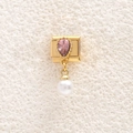 Italian charm with pink teardrop crystal and white pearl on gold modular base link - Pink Teardrop Gemstone (MKDZ-938)