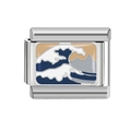 Italian charm bracelet link with Great Wave off Kanagawa blue enamel pattern - Sea Wave (MK-316) / 18K Gold