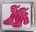 Italian charm link in stainless steel with pink high heel shoe and heart pattern - Pink High Heel Style (MK-1403)