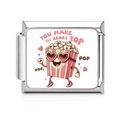 Italian charm bracelet link with a cute popcorn character and heart-shaped sunglasses - Heart Popcorn Style (MK-3153)