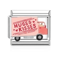 Italian charm bracelet link with pink delivery truck and Hugs & Kisses design - Pink Truck Hugs Kisses Style (MK-3154)