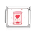 Italian charm link with pink hourglass and red heart on stainless steel base - Heart Pink Hourglass Style (MK-3162)