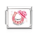 Italian modular charm in stainless steel with pink cowboy hat and romance girlie design - Cowboy Romance Girlie Style (MK-3165)