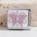 Italian charm link bracelet in stainless steel with purple glitter butterfly and moon design - Pink Purple Glitter Butterfly (MK-1401)