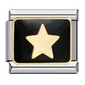 Italiaanse modulaire charm met zwart emaille en gouden ster van roestvrij staal - Gouden Vijfpuntige Ster (MK-280)
