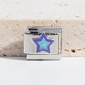 Link per bracciale componibile con design a tripla stella viola e blu su argento - Stella Tripla (MK-291)