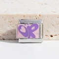Maglia per bracciale italiano in acciaio inossidabile con smalto rosa e logo OR viola - Scritta OR (MK-297)