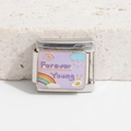 Maillon italien en émail violet avec texte Forever Young et motifs arc-en-ciel mignons - Motif Forever Young (MK-888)