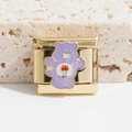 Maillon de bracelet italien doré avec motif de personnage d'ours animé violet - Figurine Care Bear (MK-1091)