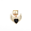 Italian charm bracelet link with gold wings and black faceted heart pendant - Gold Wings Black Heart (MKDZ-045)