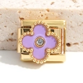 Maglia per bracciale componibile italiano con quadrifoglio viola e cristallo - Quadrifoglio Strass (MK-1157)
