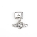 Italiaanse bedelarmband in zilver met gevleugelde hart hanger en kristallen steen - Zilveren Engelenvleugels Hart (MKDZ-051)