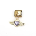 Italian charm bracelet link with gold metal wings and lavender heart crystal - Purple Heart with Wings Style (MKDZ-050)
