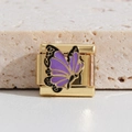 Maillon de bracelet italien en or avec motif de papillon en émail violet et noir - Motif Papillon Violet (MK-1513)