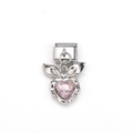 Roze hart kristal konijnenoor bedel voor modulaire Italiaanse schakelarmband in zilver - Zilveren Konijnenoren Roze Hart (MKDZ-052)