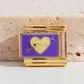 Maillon de bracelet italien doré avec émail violet et motif cœur MAVIE - MAVIE Cœur Flèche (MK-1595)