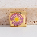 Maillon de charme italien avec finition dorée et motif marguerite violette pour bracelet - Marguerite Violette Émail (MK-1738)