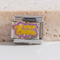 Maillon italien avec texte 'I HATE PEOPLE' en émail violet sur bracelet en acier inox - I HATE PEOPLE (MK-1749)