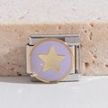 Charme modulaire italien en acier inoxydable avec fond violet et étoile dorée - Étoile Violette (MK-1756)