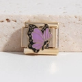 Charme italien doré avec papillon en émail violet pour bracelets modulables DIY - Motif Papillon Or (MK-1903)