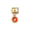 Italian style gold charm with orange doughnut pendant and red dots on white background - Orange Red Donut Style (MKDZ-132)