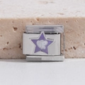 Maillon de bracelet modulaire italien en acier argenté avec étoile violette et lettres - Étoile d'Art Violette (MK-2110)