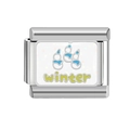 Italiaanse modulaire bedelarmband van zilverstaal met blauw wintersneeuwpop-ontwerp - Winter (MK-671) / 18K goud