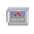 Italiaanse charm-link van roestvrij staal met watermeloenpatroon en Summer-tekst - Zomer (MK-669) / 18K goud