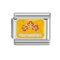 Italian charm link in stainless steel with yellow background and autumn maple leaf design - Autumn (MK-670) / 18K Gold