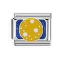 Italian charm link featuring a yellow full moon on a dark blue starry night sky background - Yellow Dotted Planet (MK-317) / 18K Gold