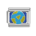 Italian modular charm in stainless steel featuring a round blue enamel globe design - Yellow Spotted (MK-318) / 18K Gold