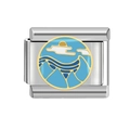 Blue Italian charm module with mountain wave enamel design on stainless steel - Nature Planet (MK-309) / 18K Gold