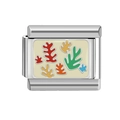 Italian charm link with colorful Matisse-style paper cut art on a beige enamel base - Fallen Leaves (MK-310) / 18K Gold