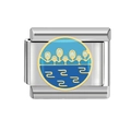 Italian charm link in stainless steel with blue enamel and gold pattern detail - Wave Z (MK-303) / 18K Gold