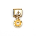 Italian charm link featuring a golden finish and a round yellow enamel donut pendant - Yellow Donut Style (MKDZ-131)