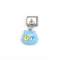 Italian charm pendant featuring a light blue enamel cat head with mismatched eyes - Light Blue Odd Eyed Cat Style (MKDZ-123)