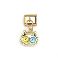 Chic 18k gold owl pendant featuring unique bicolor blue and yellow cat-like eyes - Gold Odd Eyed Cat Style (MKDZ-125)