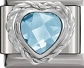 Italian charm bead in stainless steel with light blue crystal heart and braided silver border - Light Blue Heart Rhinestone Rope Pattern (MK-164)