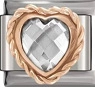 Modulaire hartbedel met roségouden gevlochten textuur en kristal in roestvrij staal - Roségoud Transparant Hart Strass (MK-158)