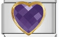 9mm Italian charm with gold wave border and purple heart crystal in stainless steel - Purple Heart Gold Border (MK-168)