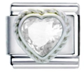 Italian charm link featuring a heart shaped crystal with twisted metal border decoration - Transparent Heart Rhinestone Rope Pattern (MK-159)