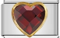 Italian charm link featuring a faceted ruby red heart stone in a gold and silver frame - Deep Red Heart Gold Border (MK-169)