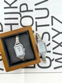 Detail of elegant rectangular silver quartz watch with shimmering dial in wooden gift box - Rectangular Silver Fine Glitter Dial Style (WT008)