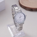 Elegant silver quartz watch for women with rhinestone accents and stainless steel strap - Silver Roman Round Dial Style (WT050)