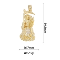 Pendaglio Santa Muerte placcato oro con pietre bianche e misure dettagliate - Rilievo del Tristo Mietitore (DZ-1198)