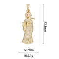 Pendaglio Santa Muerte placcato oro 18k con cristalli bianchi e rilievo di gufo - Santa Muerte con Pavé di Zirconia (DZ-1199)