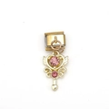 Italian charm bracelet link with a 18k gold winged heart wand and pink rhinestones - Heart Scepter Style (MKDZ-007)