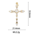 Dettaglio del ciondolo a croce placcato oro con cristalli e dimensioni della misura - Elegante Croce in Zirconia (DZ-1219)