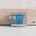 Italian charm bracelet link in blue enamel with 3% HUMAN 97% STRESS golden engraving - 3% Human 97% Stress (MK-1508)